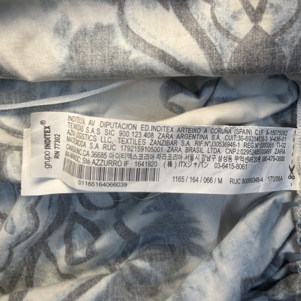 Zara Women M Ruched Sides Cami Top Blue & White Paisley Square Neck Side Zip New - Picture 9 of 10